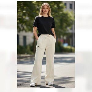 NWT Under Armour Womens Cream Rival Fleece Wide Leg Textured Sweatpants  XL